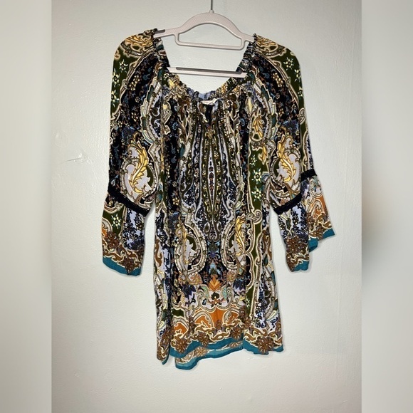 Soft Surroundings paisley boho peasant tie blouse flare sleeve - Picture 2 of 5